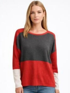 Eileen Fisher Size XS Sweater Tencel Merino Wool Blend Tight Knit Colorblock EUC